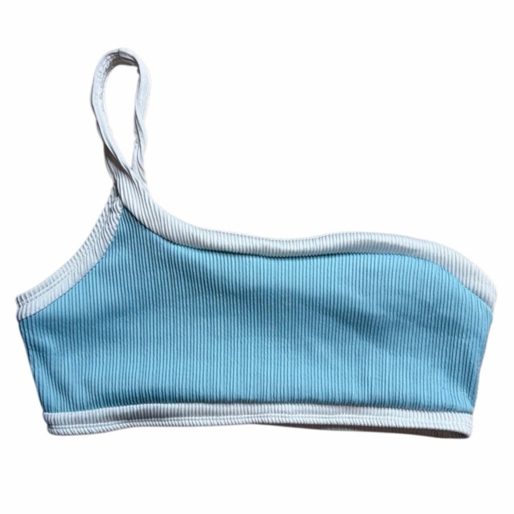 One-Shoulder Blue RibbedβCrop Top Medium